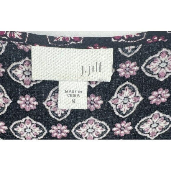 J Jill Women Top M Black Pink White  Button Down Shirt Raglan Short Sleeve Rayon - Picture 2 of 7